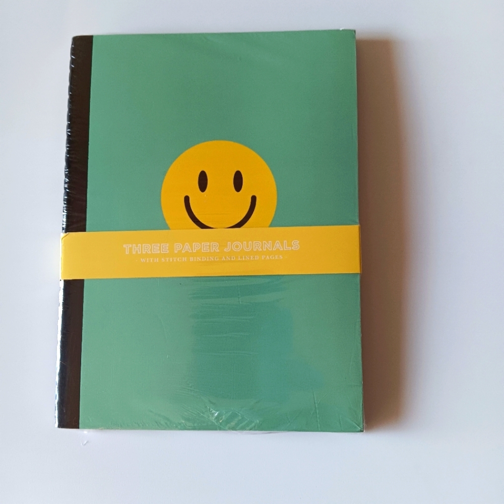 NEW Elum Journal Set of 3 Lined Pages Smiley Faces 7" x 5" Green Yellow Blue